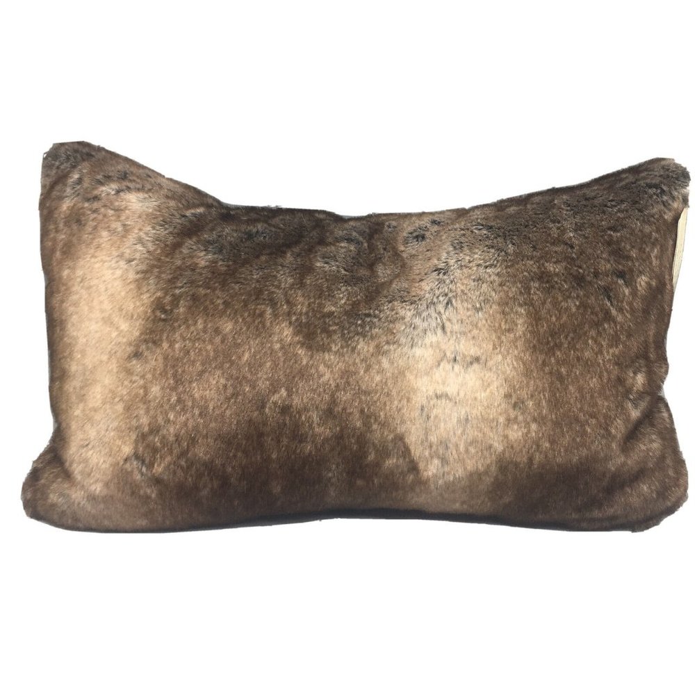 Nicole Miller Artelier Faux Fur Lumbar Pillow Brown Blend Feather Filled 14x24